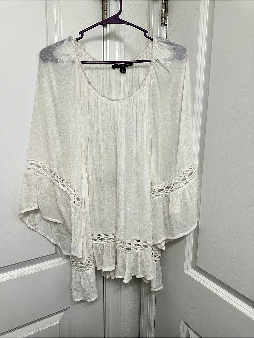 Zac & Rachel White Crochet Trim Bell Sleeve Tunic Top 3X Like New